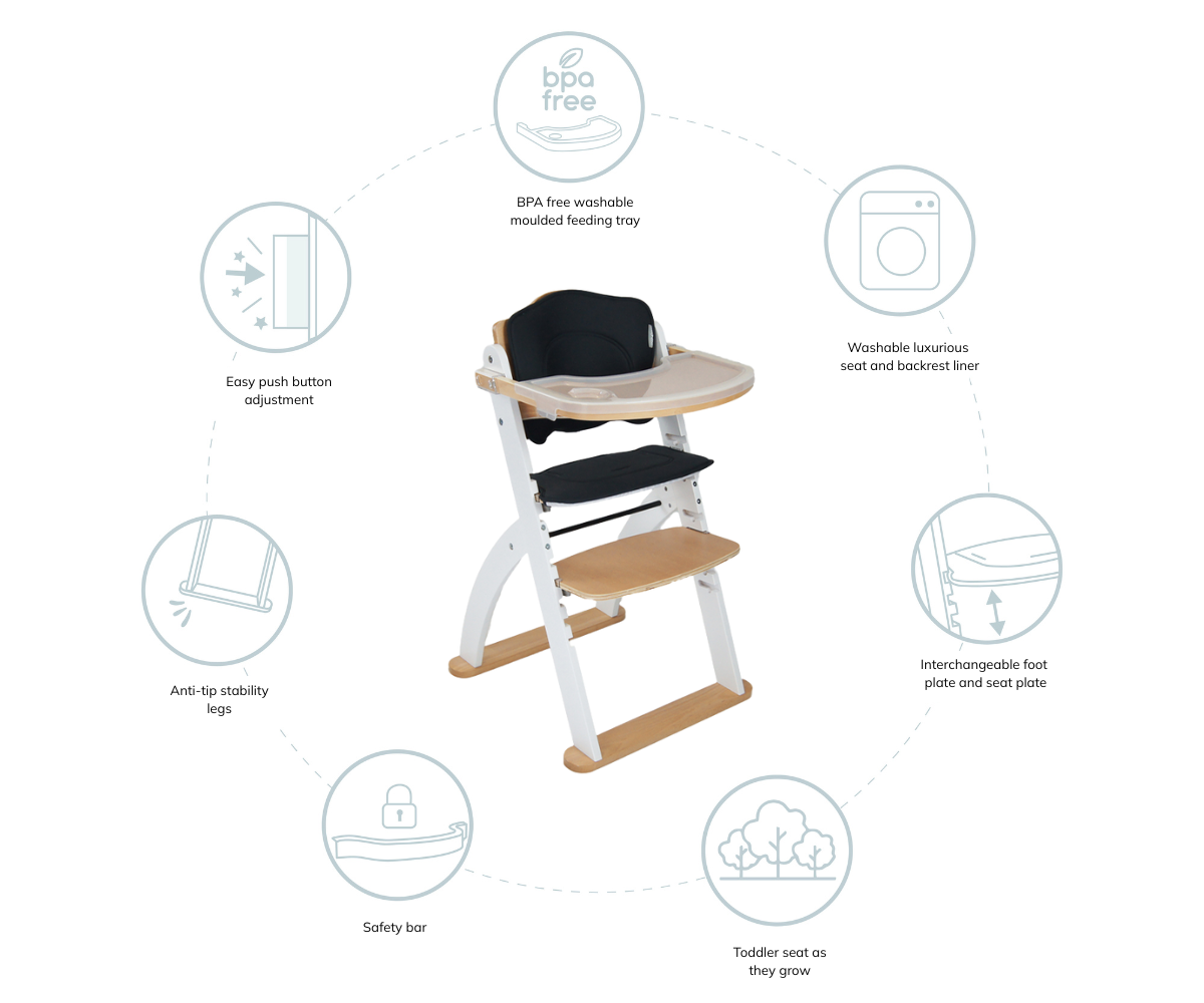 Ava High Chair- White / Beech